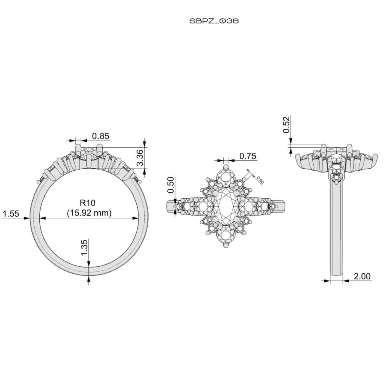 Pierścionek z owalnym diamentem 0.40 ct SBPZ_036